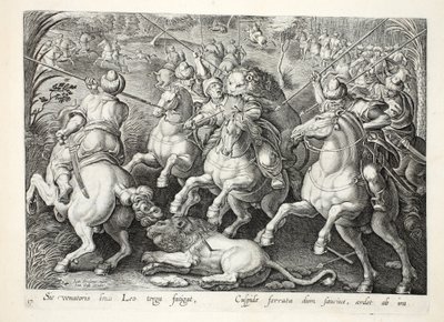 A Lion Hunt with Spears, Illustration from 